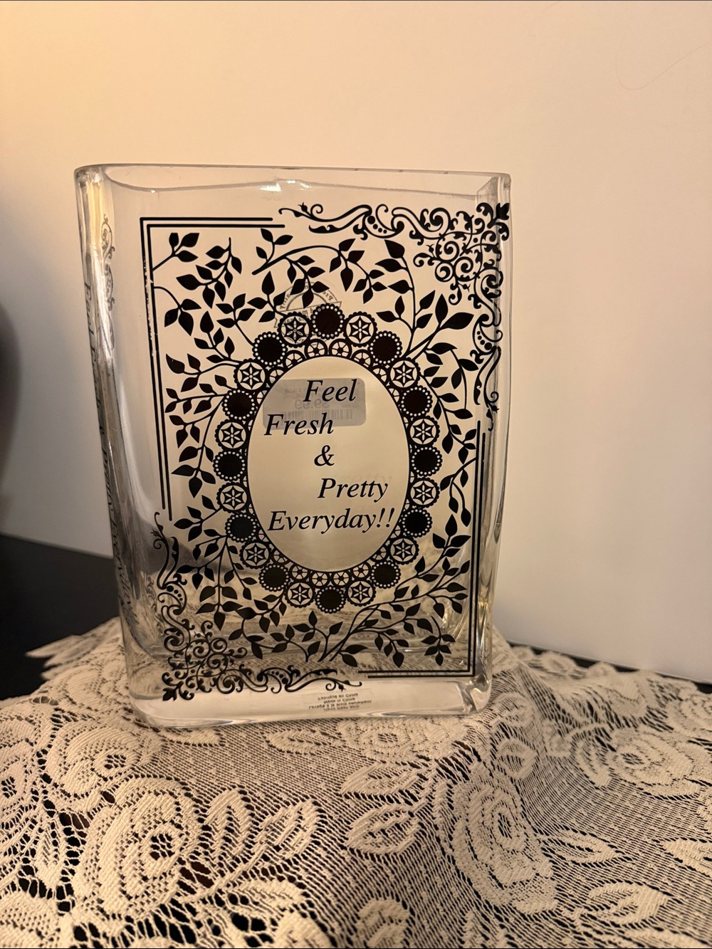 Clear Decorative Glass Vase with Black Floral Design - Feel Fresh & Pretty